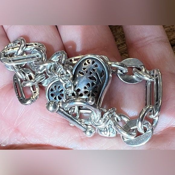 Brighton Fine Silver Plated Bracelet Chain Links Charm  With Heart Pendant Tag - Picture 13 of 14